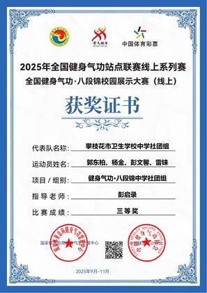 健身气功国赛奖状-三等奖